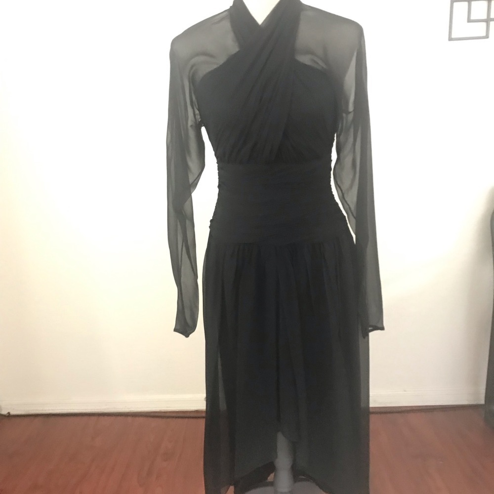 Lilly Rubin Black Sheer Sleeve Hi-lo Dress